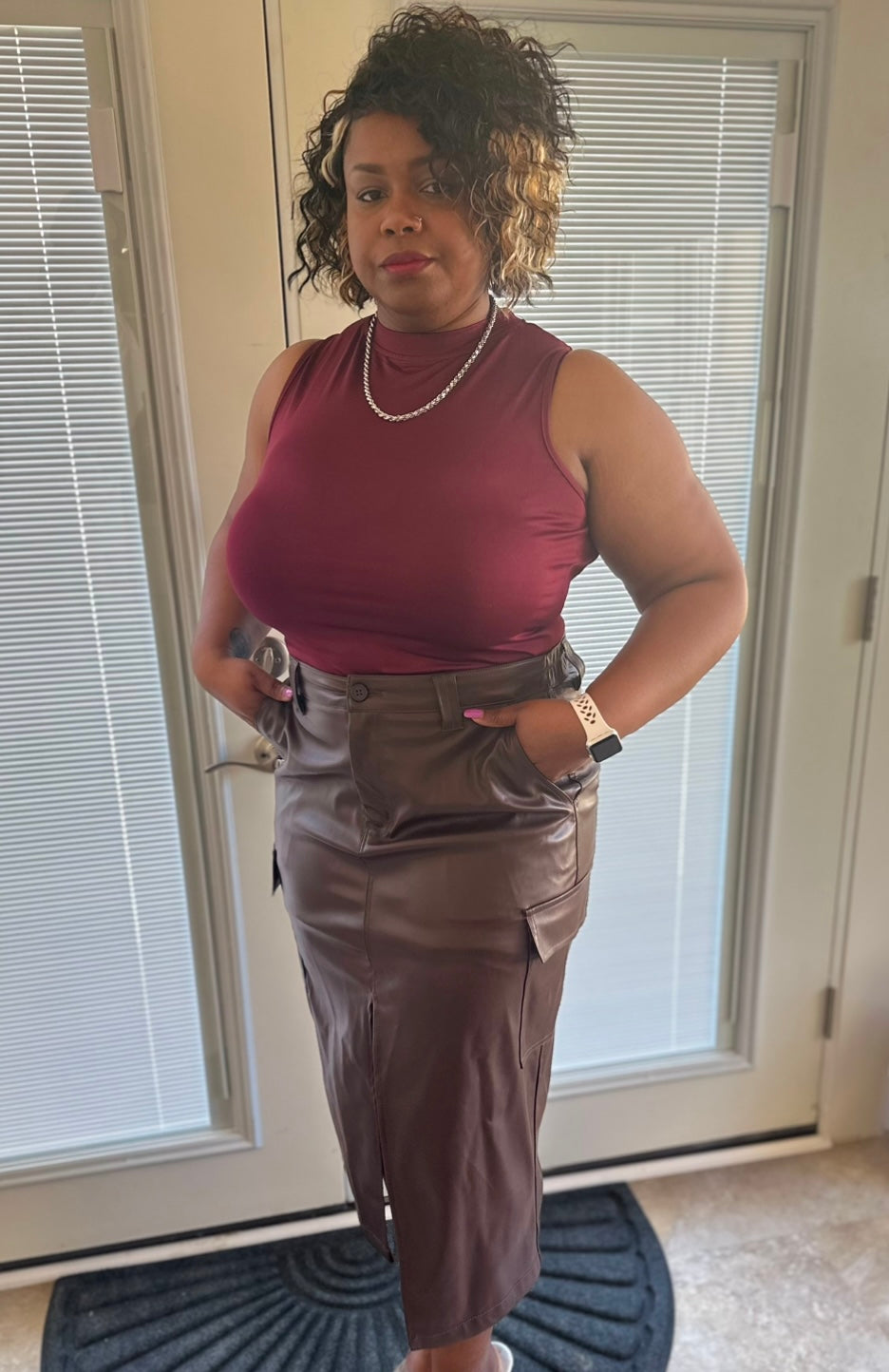 Faux Leather Cargo Skirt