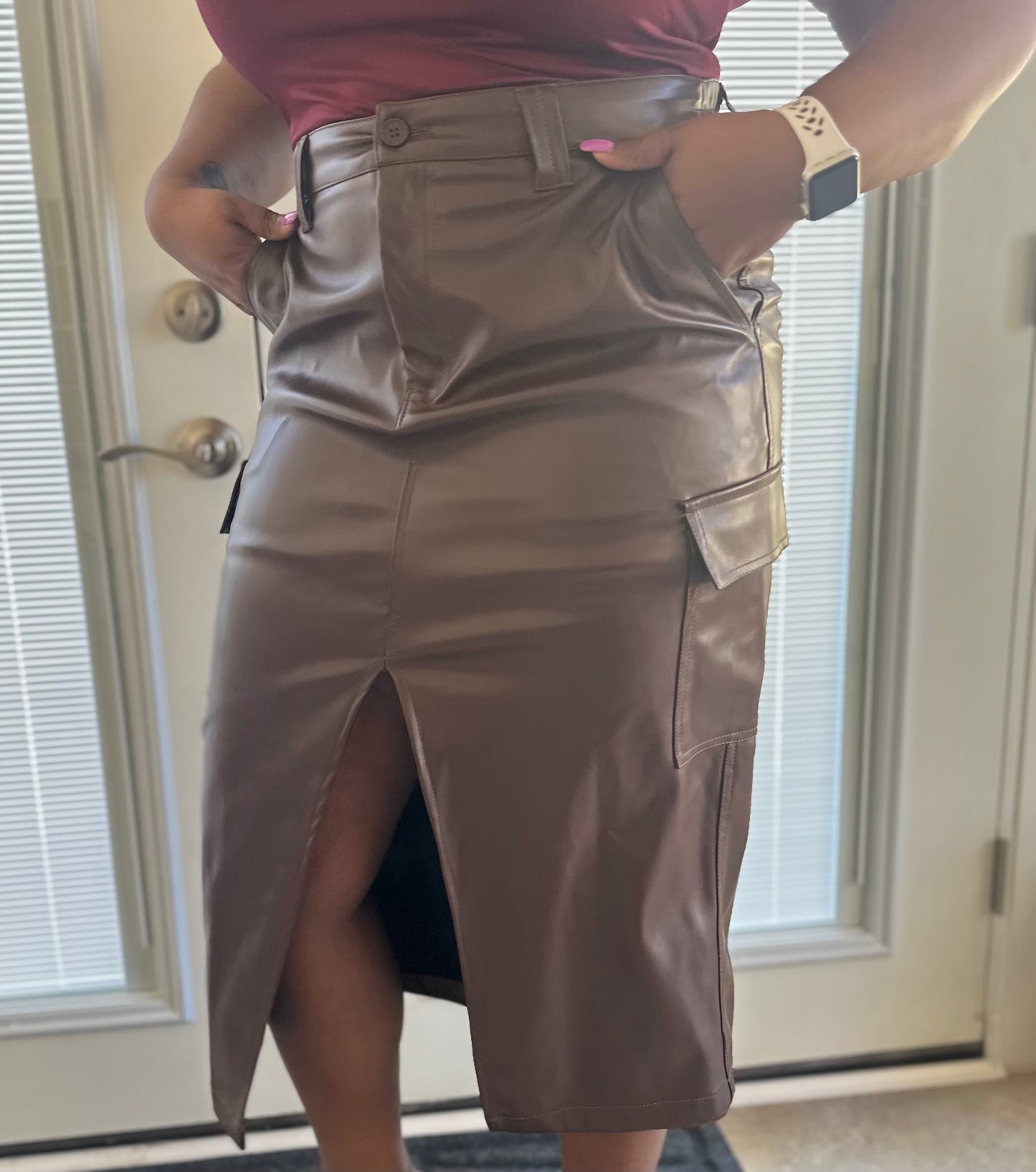 Faux Leather Cargo Skirt