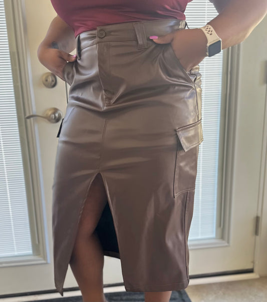 Faux Leather Cargo Skirt