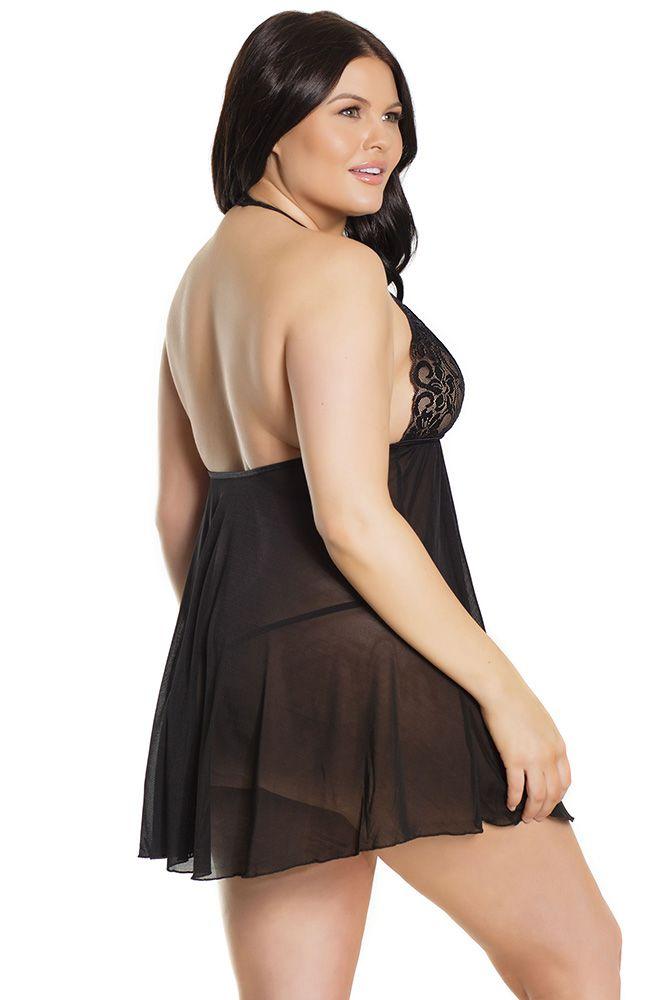 Mesh and Easy Black Babydoll Dress XL